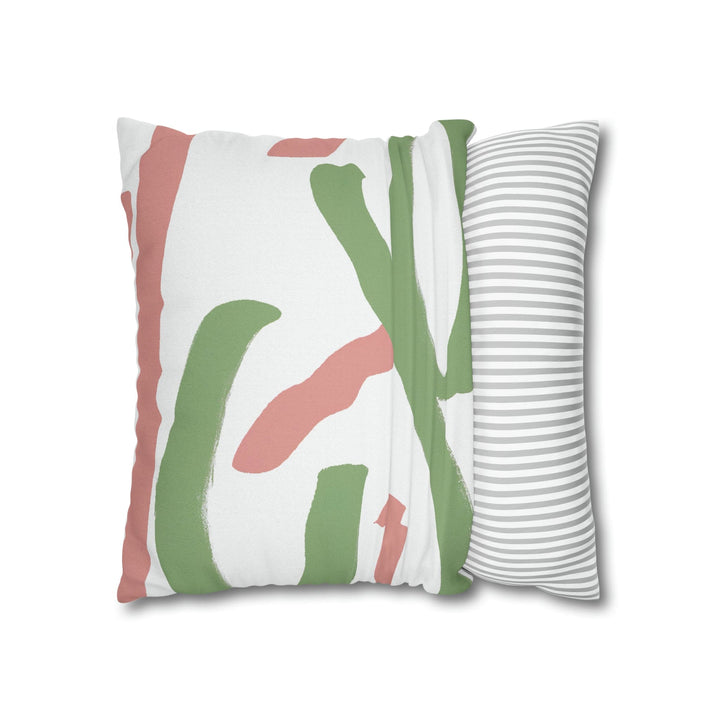 Decorative Throw Pillow Cover Green Mauve Abstract Brush Strokes - Decorative