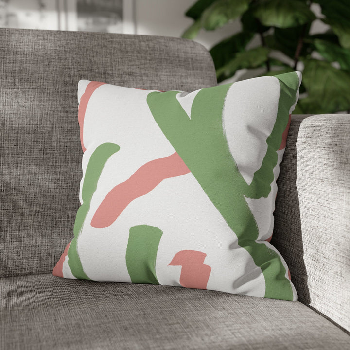 Decorative Throw Pillow Cover Green Mauve Abstract Brush Strokes - Decorative