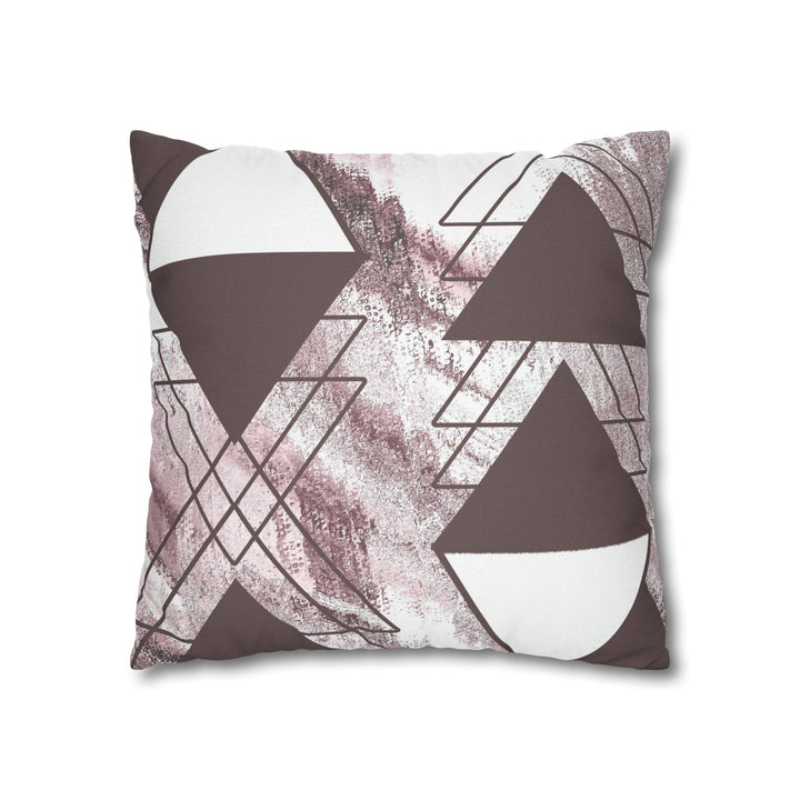 Decorative Throw Pillow Cover - Mauve Rose and White Triangular Colorblock