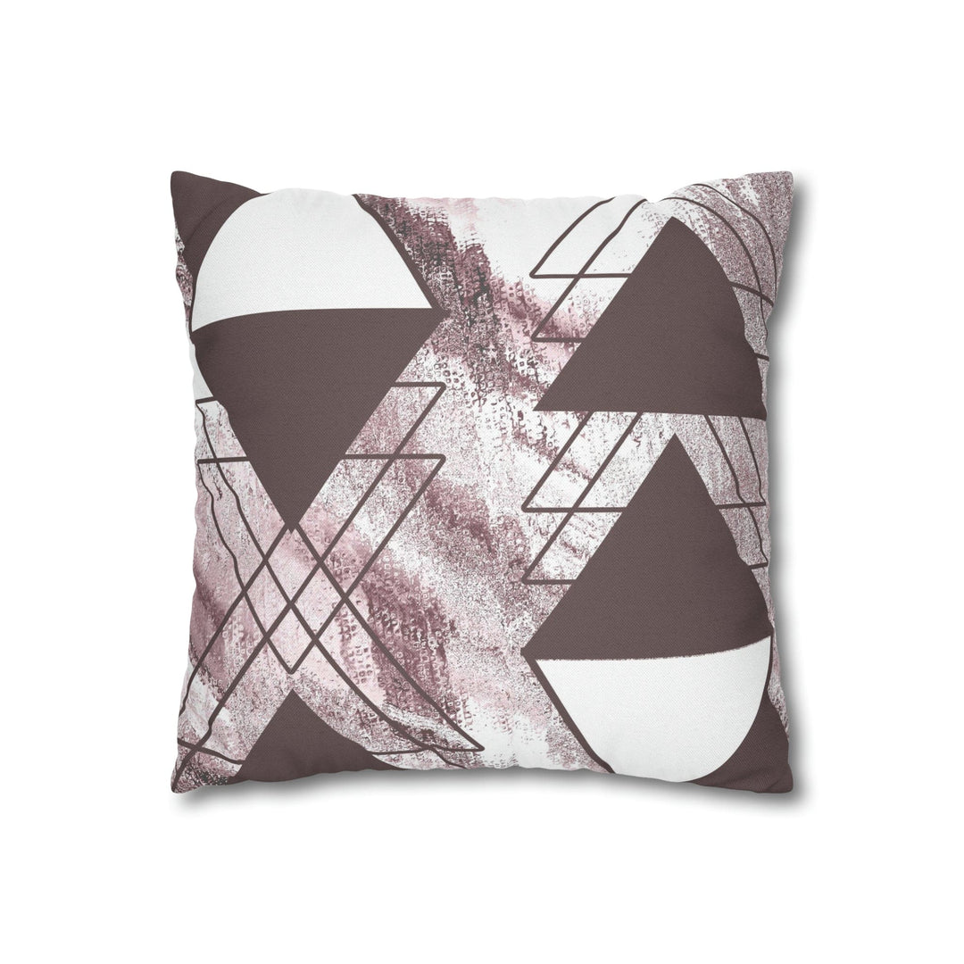 Decorative Throw Pillow Cover - Mauve Rose and White Triangular Colorblock