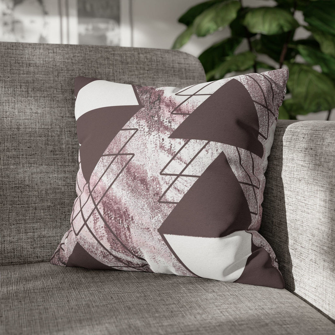 Decorative Throw Pillow Cover - Mauve Rose and White Triangular Colorblock