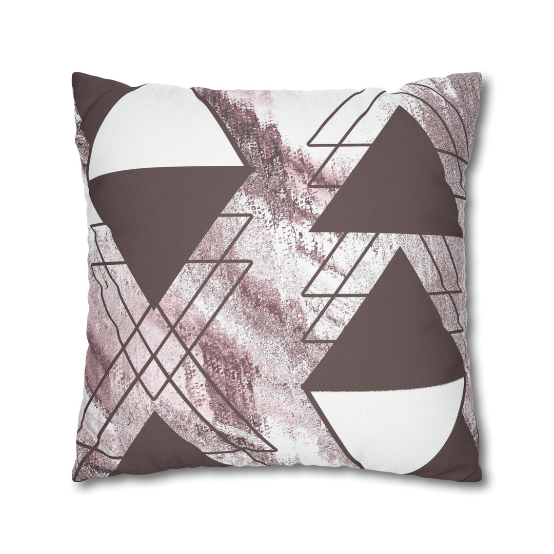 Decorative Throw Pillow Cover - Mauve Rose and White Triangular Colorblock
