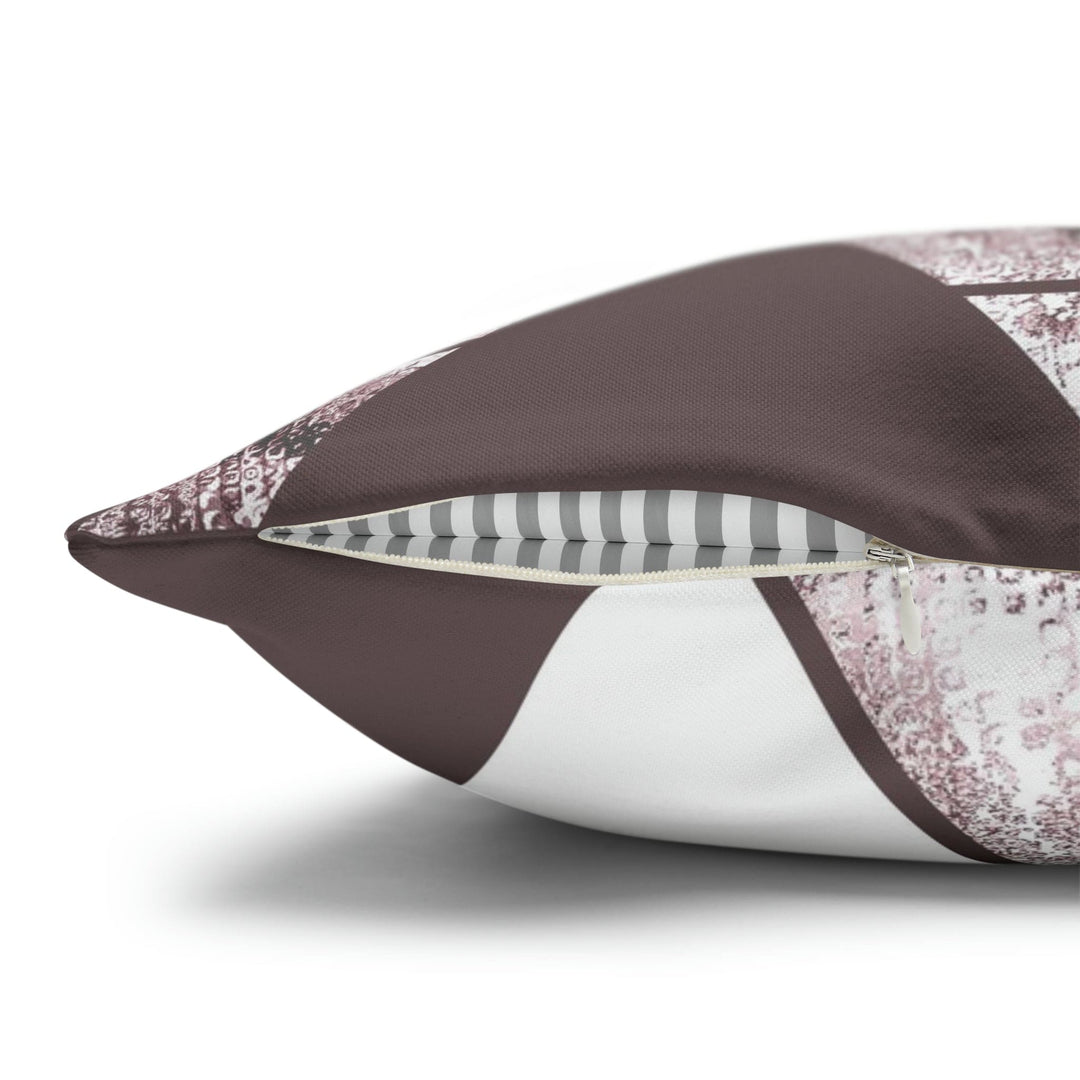 Decorative Throw Pillow Cover - Mauve Rose and White Triangular Colorblock