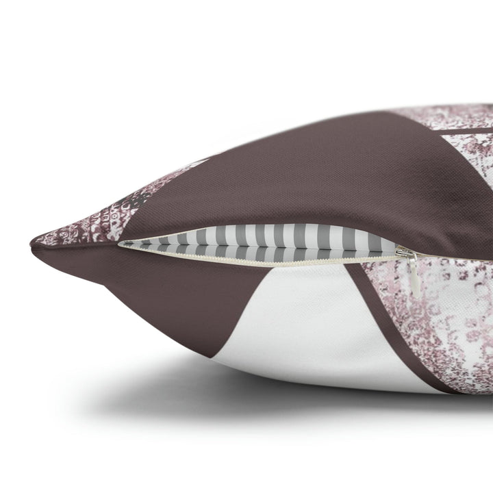 Decorative Throw Pillow Cover - Mauve Rose and White Triangular Colorblock
