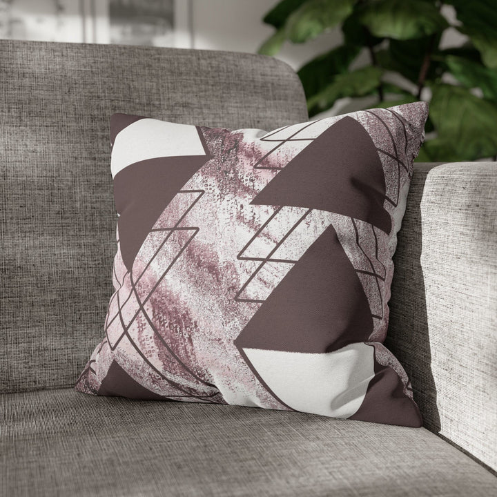 Decorative Throw Pillow Cover - Mauve Rose and White Triangular Colorblock