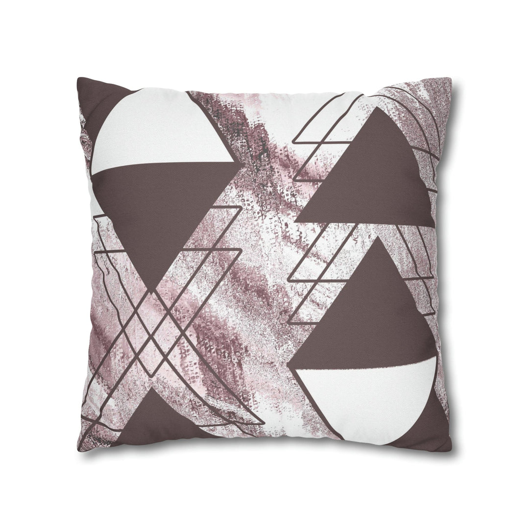 Decorative Throw Pillow Cover - Mauve Rose and White Triangular Colorblock