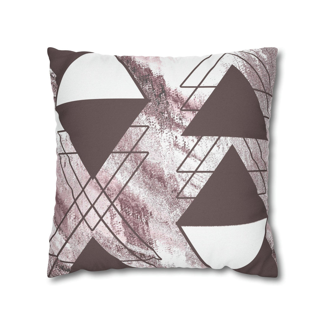 Decorative Throw Pillow Cover - Mauve Rose and White Triangular Colorblock
