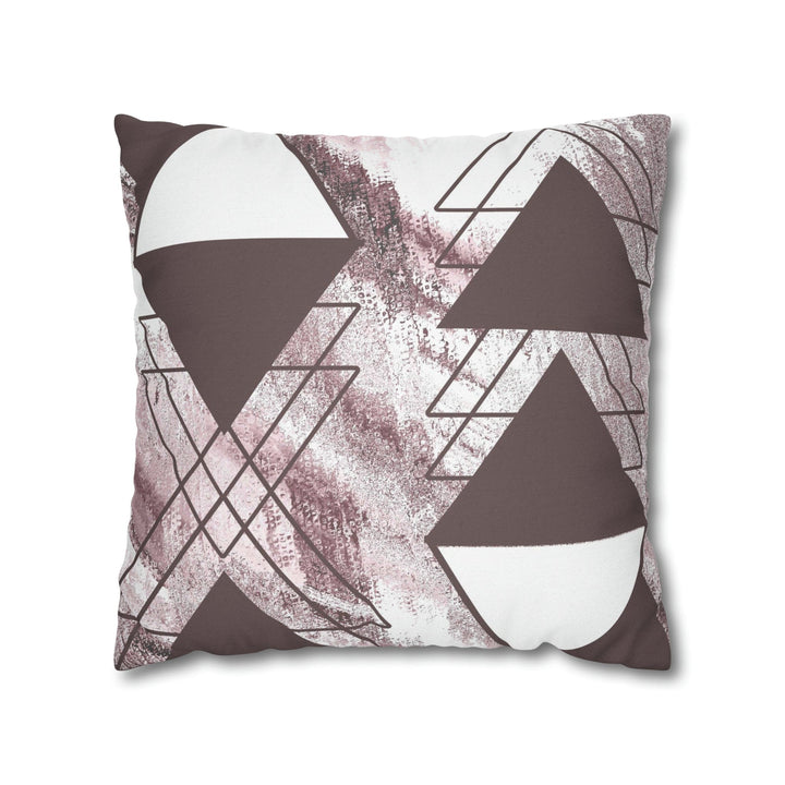 Decorative Throw Pillow Cover - Mauve Rose and White Triangular Colorblock