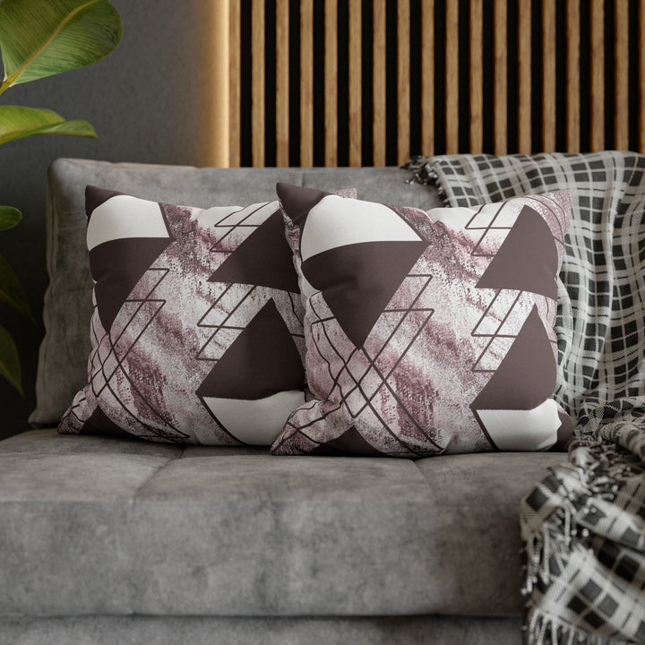 Decorative Throw Pillow Cover - Mauve Rose and White Triangular Colorblock