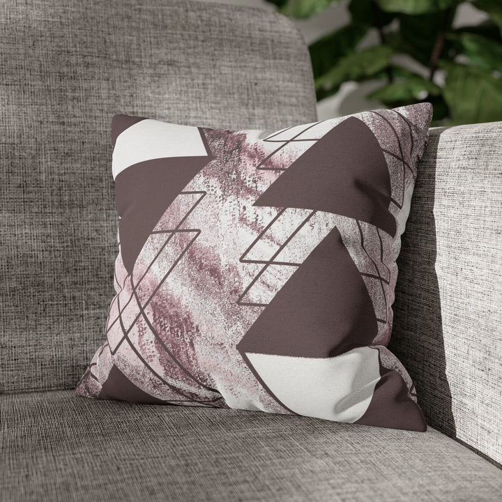 Decorative Throw Pillow Cover - Mauve Rose and White Triangular Colorblock