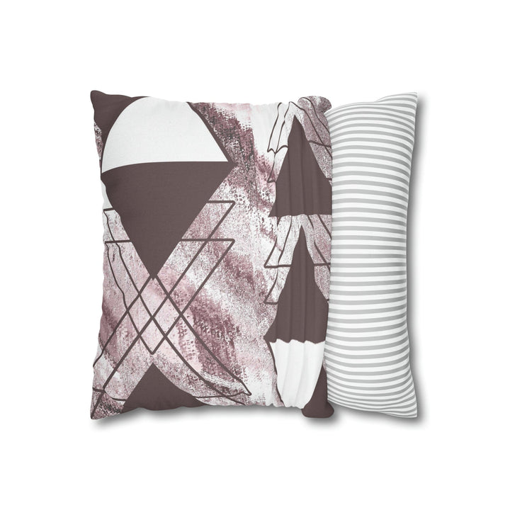 Decorative Throw Pillow Cover - Mauve Rose and White Triangular Colorblock