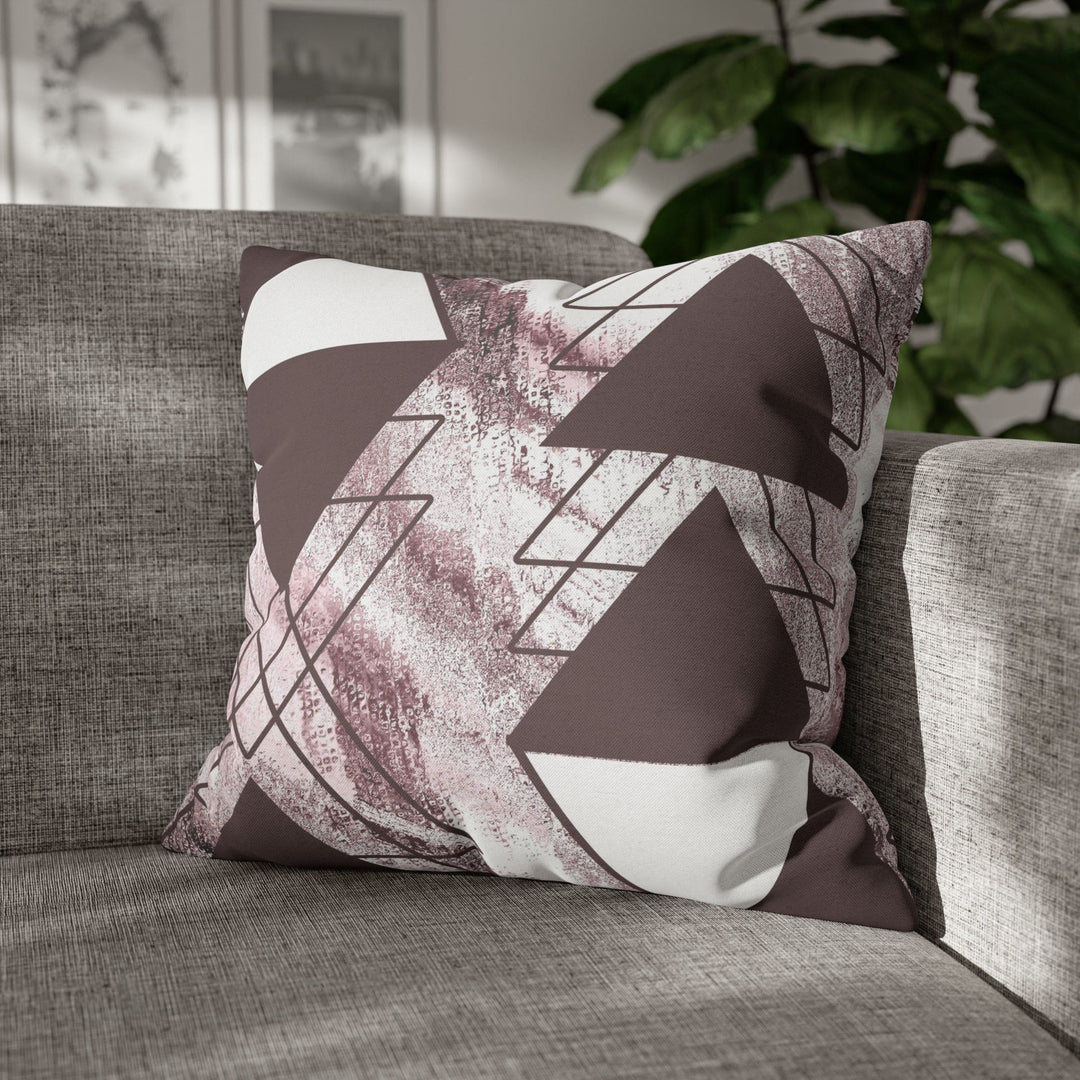 Decorative Throw Pillow Cover - Mauve Rose and White Triangular Colorblock