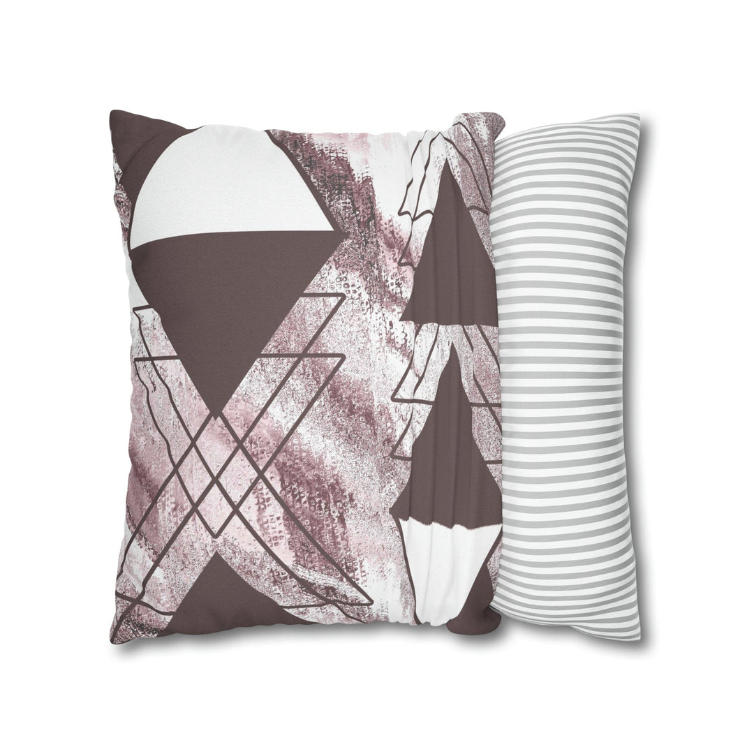 Decorative Throw Pillow Cover - Mauve Rose and White Triangular Colorblock