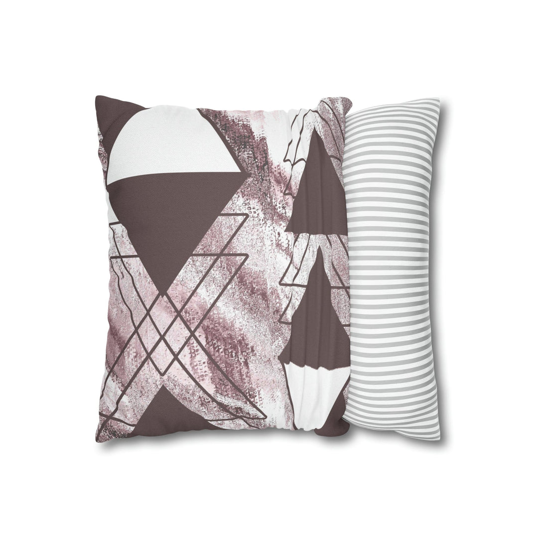 Decorative Throw Pillow Cover - Mauve Rose and White Triangular Colorblock