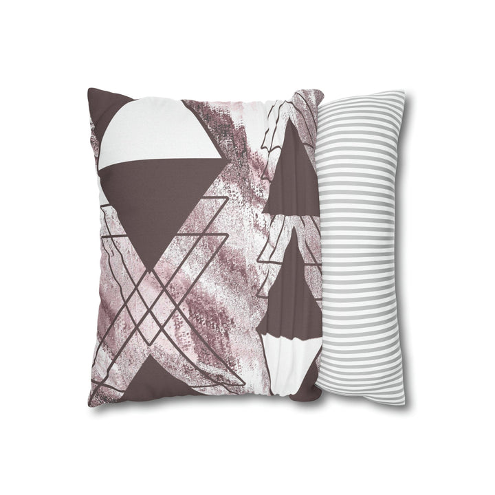 Decorative Throw Pillow Cover - Mauve Rose and White Triangular Colorblock