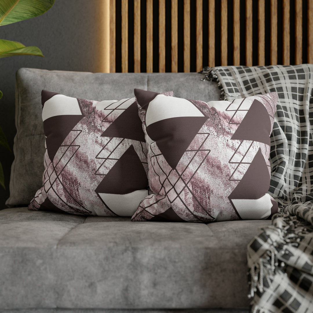 Decorative Throw Pillow Cover - Mauve Rose and White Triangular Colorblock