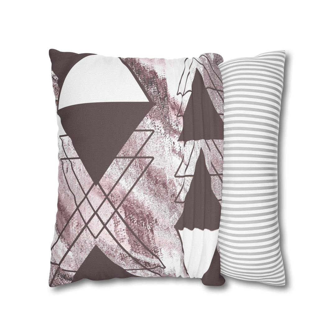 Decorative Throw Pillow Cover - Mauve Rose and White Triangular Colorblock