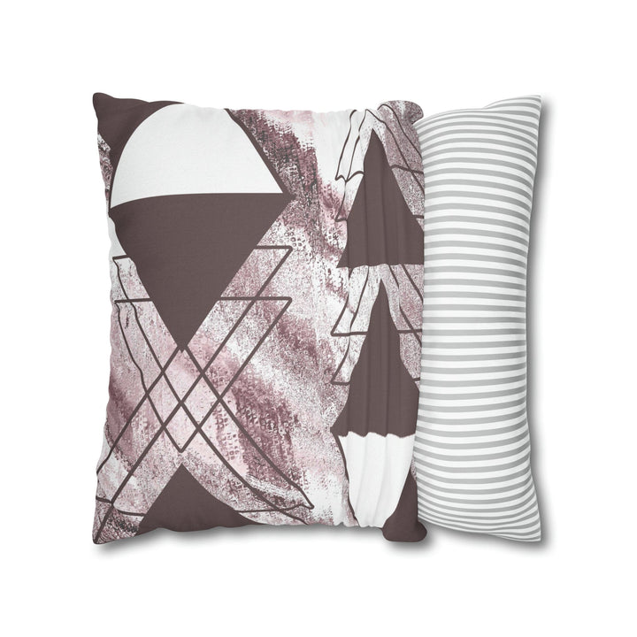Decorative Throw Pillow Cover - Mauve Rose and White Triangular Colorblock