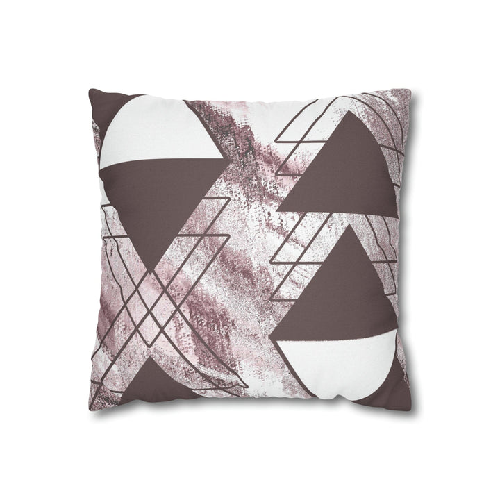 Decorative Throw Pillow Cover - Mauve Rose and White Triangular Colorblock