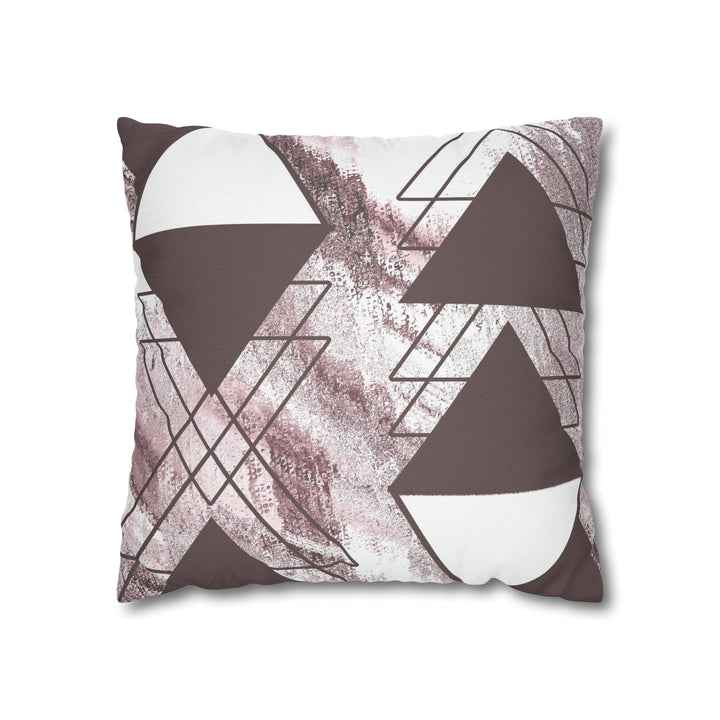 Decorative Throw Pillow Cover - Mauve Rose and White Triangular Colorblock