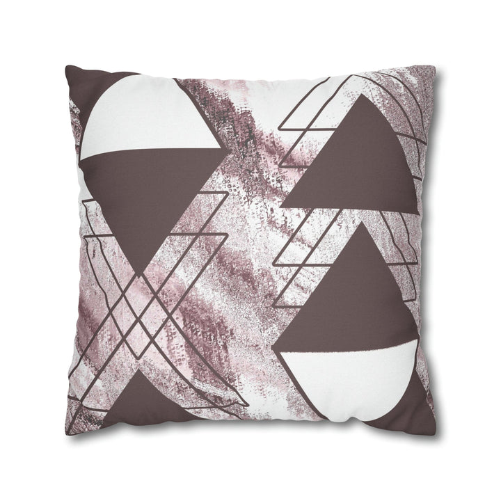 Decorative Throw Pillow Cover - Mauve Rose and White Triangular Colorblock