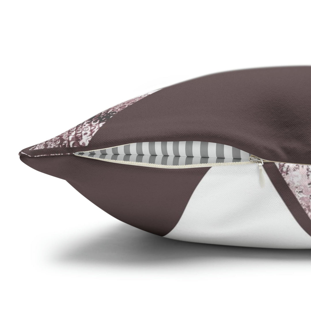 Decorative Throw Pillow Cover - Mauve Rose and White Triangular Colorblock
