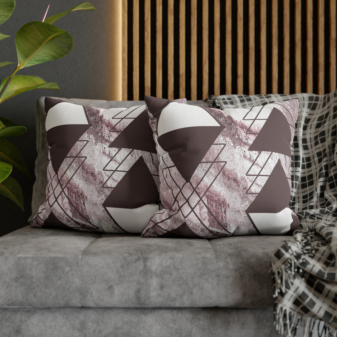 Decorative Throw Pillow Cover - Mauve Rose and White Triangular Colorblock