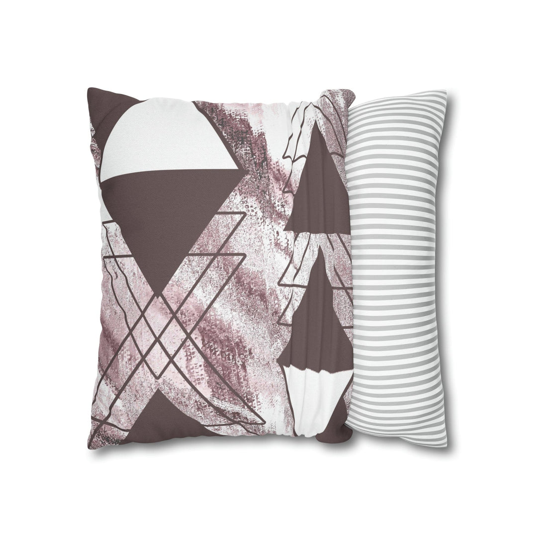 Decorative Throw Pillow Cover - Mauve Rose and White Triangular Colorblock