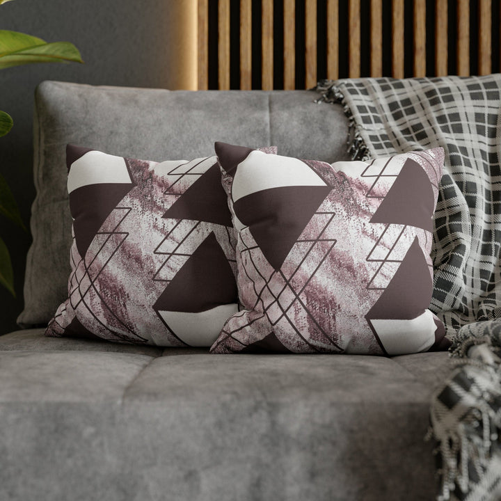 Decorative Throw Pillow Cover - Mauve Rose and White Triangular Colorblock