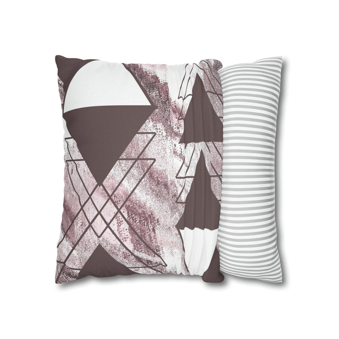 Decorative Throw Pillow Cover - Mauve Rose and White Triangular Colorblock