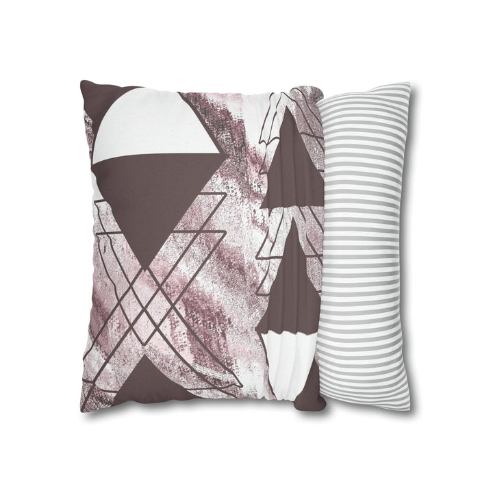 Decorative Throw Pillow Cover - Mauve Rose and White Triangular Colorblock