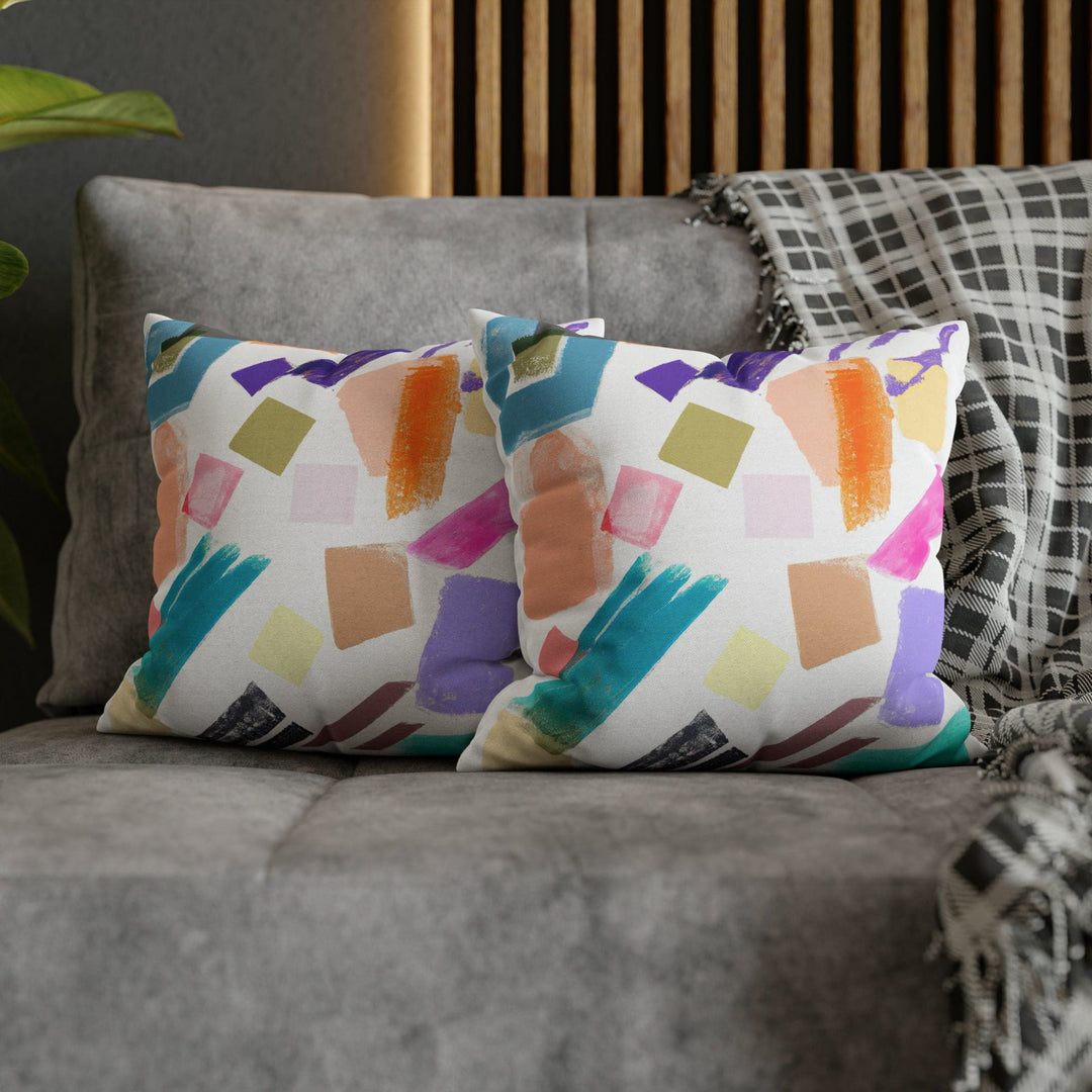 Decorative Throw Pillow Cover - Multicolor Pastel Geometric Brush Strokes