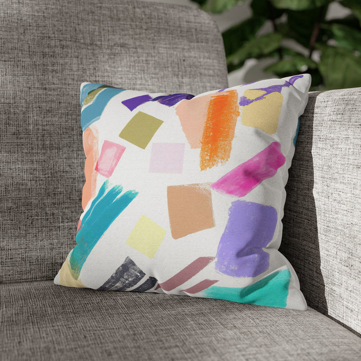 Decorative Throw Pillow Cover - Multicolor Pastel Geometric Brush Strokes