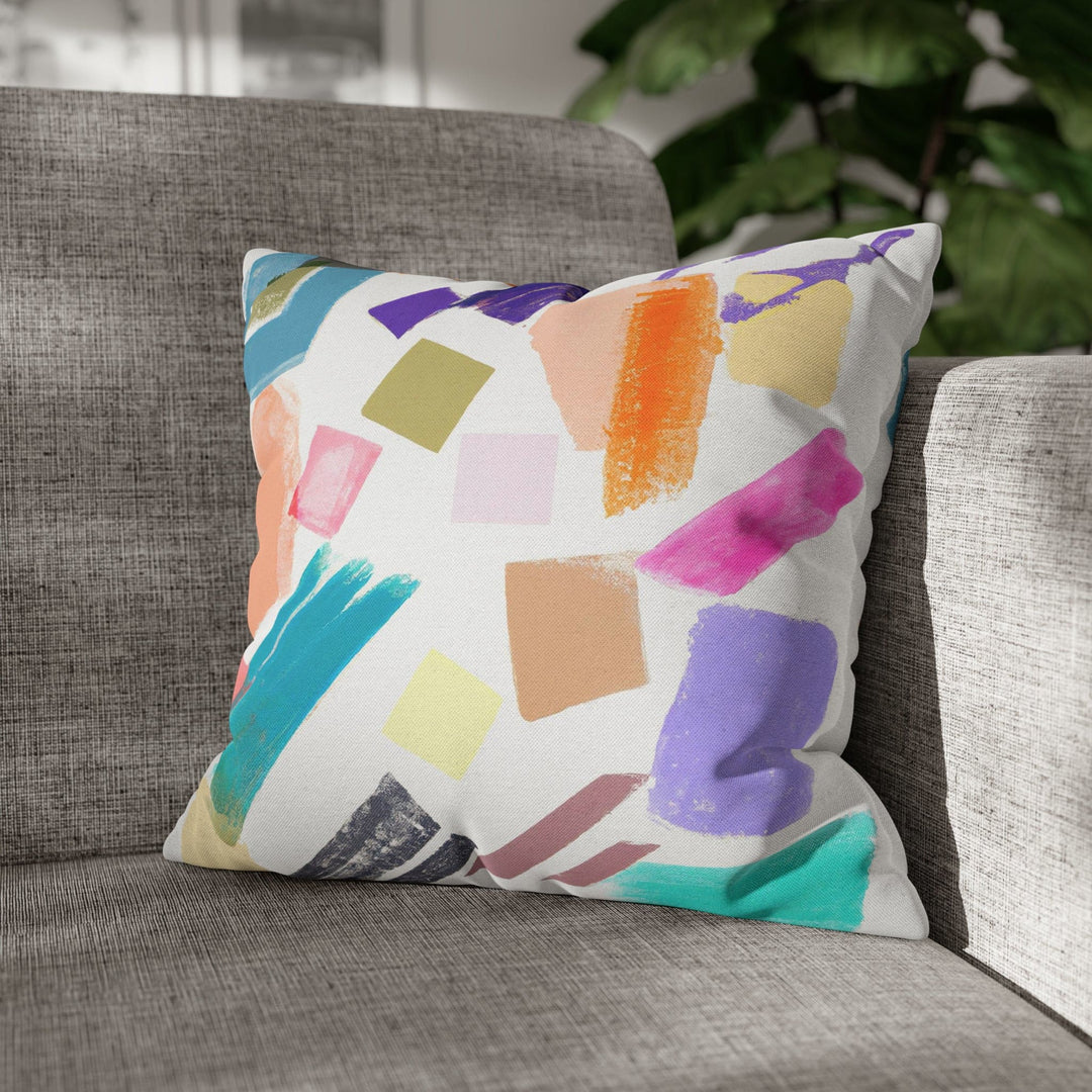 Decorative Throw Pillow Cover - Multicolor Pastel Geometric Brush Strokes