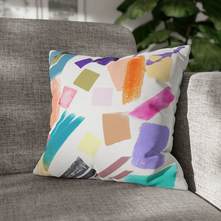 Decorative Throw Pillow Cover - Multicolor Pastel Geometric Brush Strokes