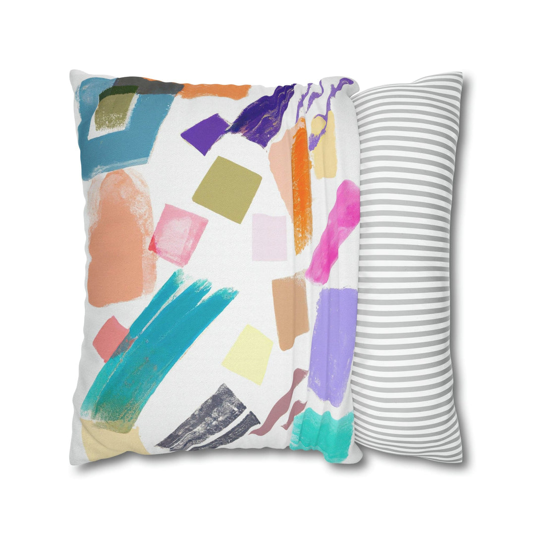 Decorative Throw Pillow Cover - Multicolor Pastel Geometric Brush Strokes