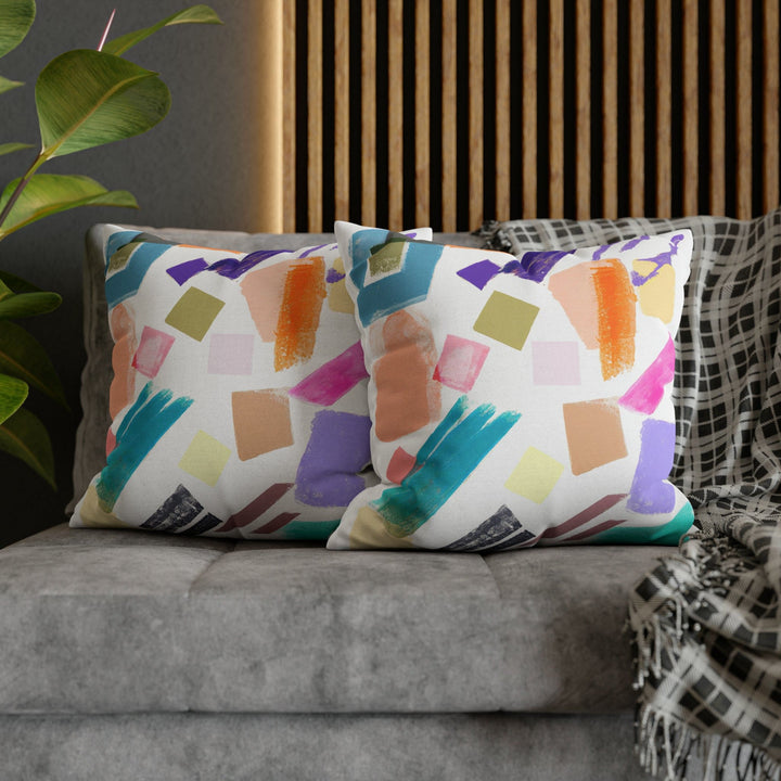 Decorative Throw Pillow Cover - Multicolor Pastel Geometric Brush Strokes