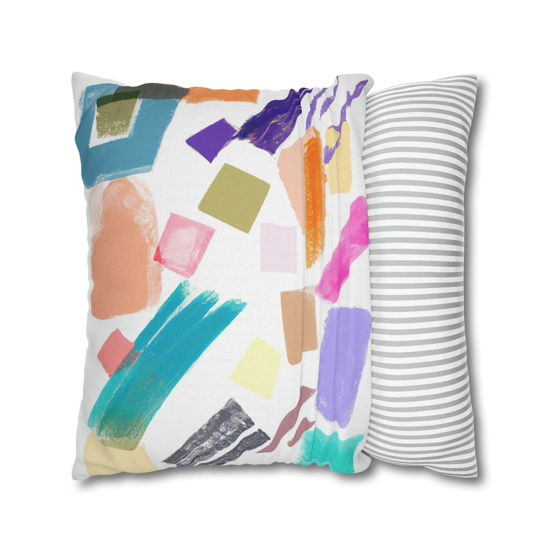 Decorative Throw Pillow Cover - Multicolor Pastel Geometric Brush Strokes