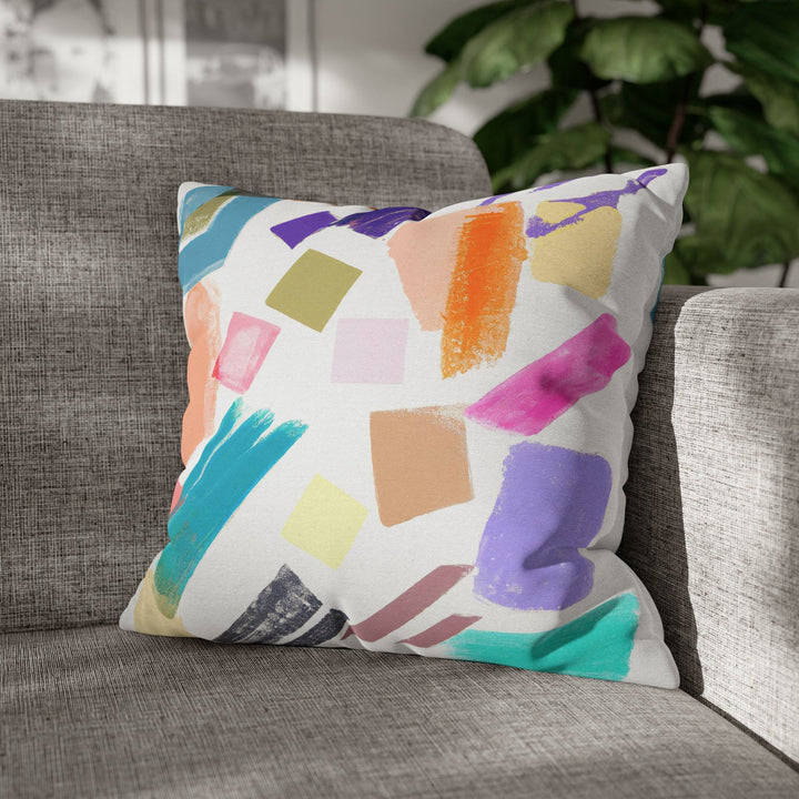 Decorative Throw Pillow Cover - Multicolor Pastel Geometric Brush Strokes