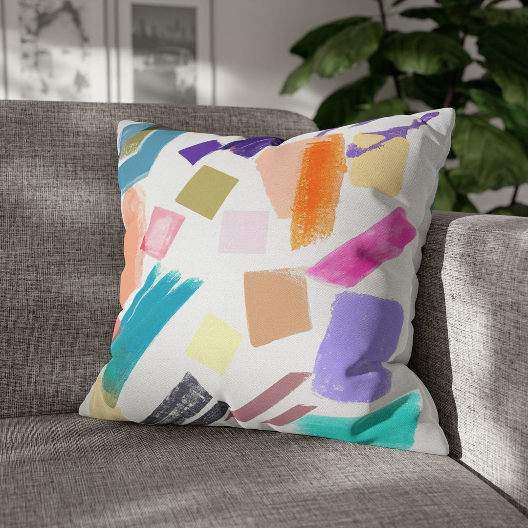 Decorative Throw Pillow Cover - Multicolor Pastel Geometric Brush Strokes