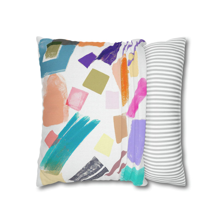 Decorative Throw Pillow Cover - Multicolor Pastel Geometric Brush Strokes
