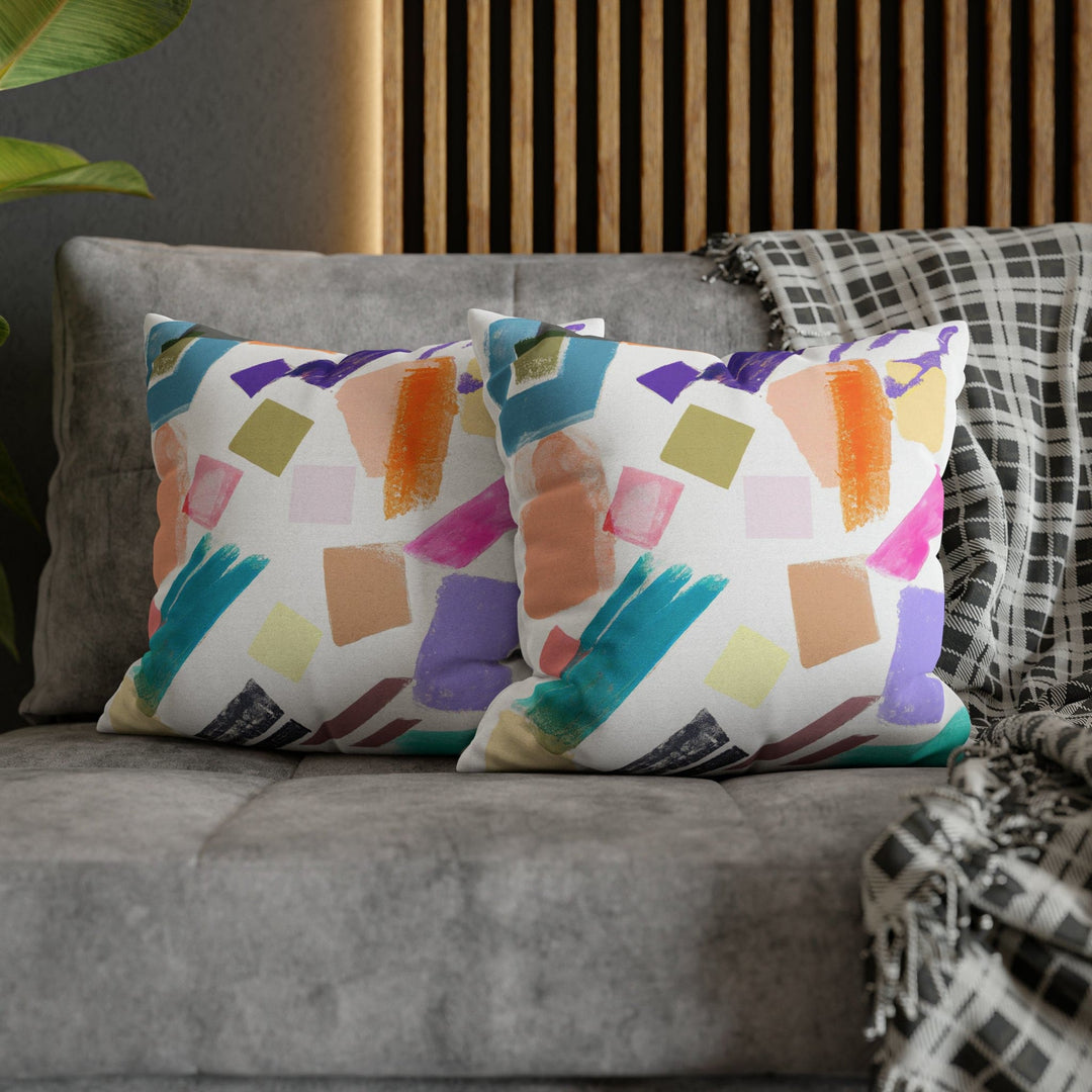 Decorative Throw Pillow Cover - Multicolor Pastel Geometric Brush Strokes