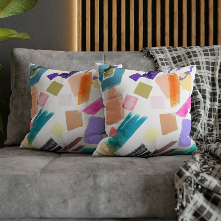 Decorative Throw Pillow Cover - Multicolor Pastel Geometric Brush Strokes