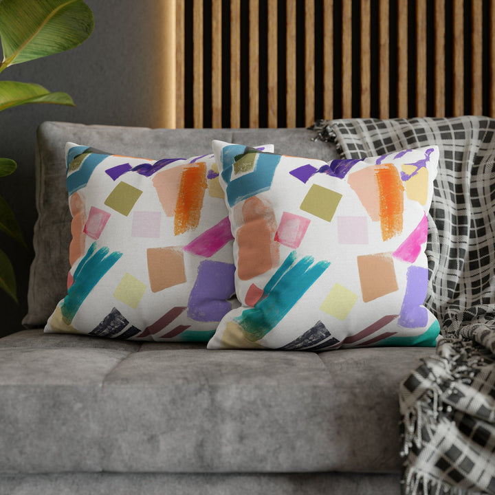 Decorative Throw Pillow Cover - Multicolor Pastel Geometric Brush Strokes