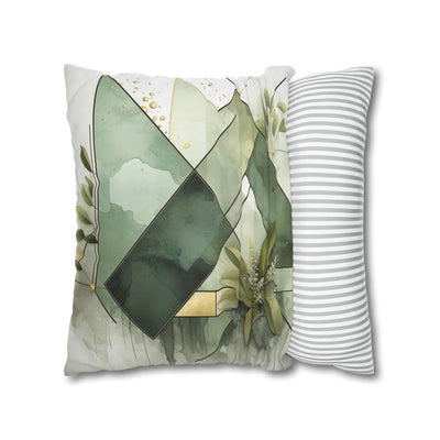 Decorative Throw Pillow Covers With Zipper - Set Of 2 Olive Green Mint Leaf
