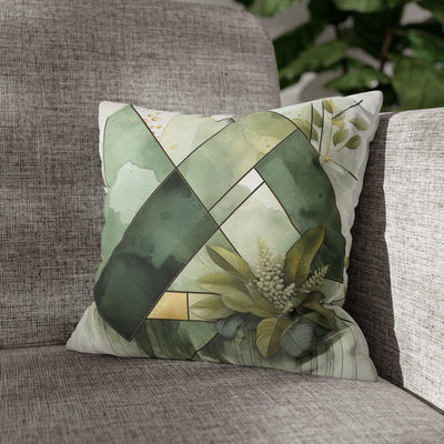 Decorative Throw Pillow Covers With Zipper - Set Of 2 Olive Green Mint Leaf