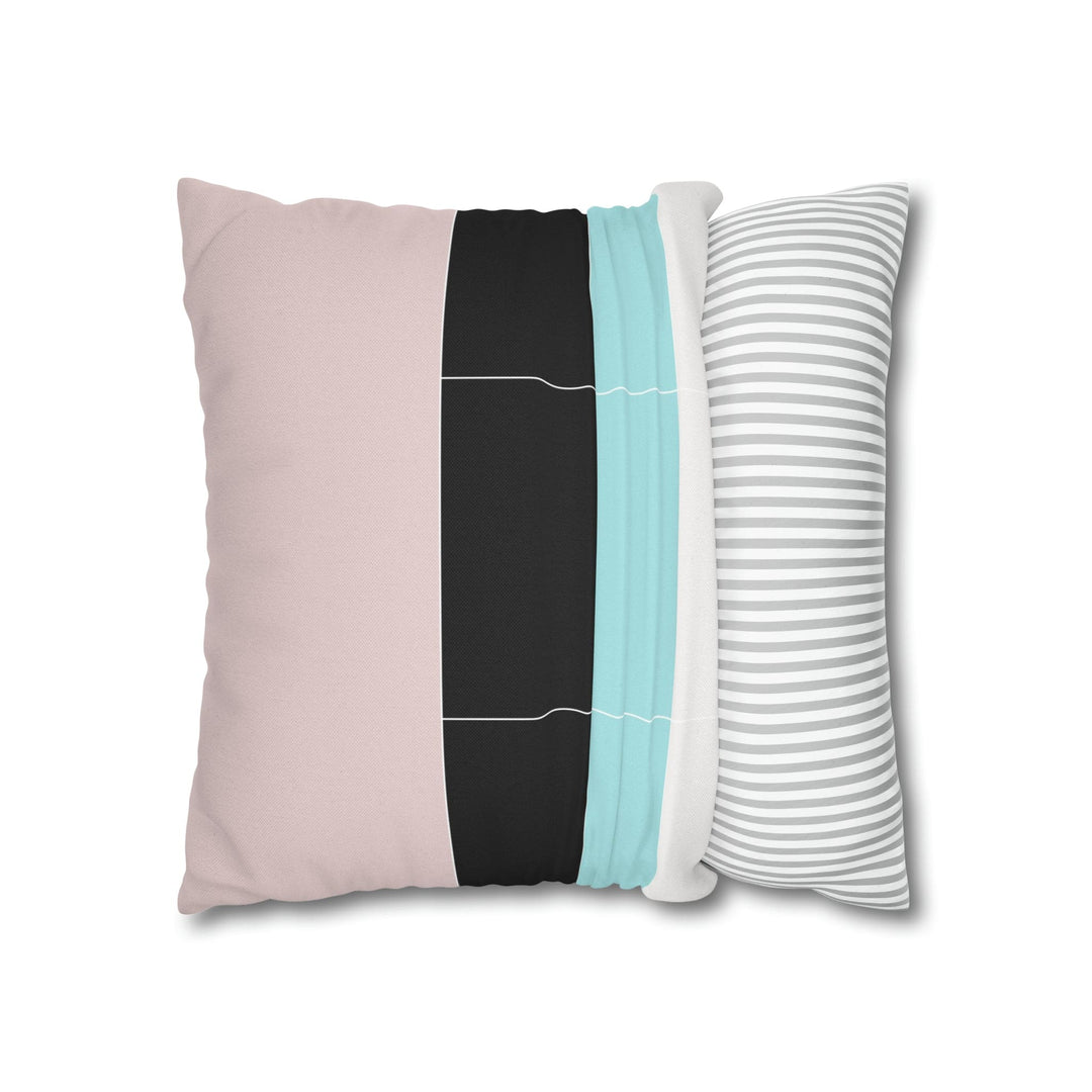 Decorative Throw Pillow Cover - Pastel Pink Black Blue Stripes
