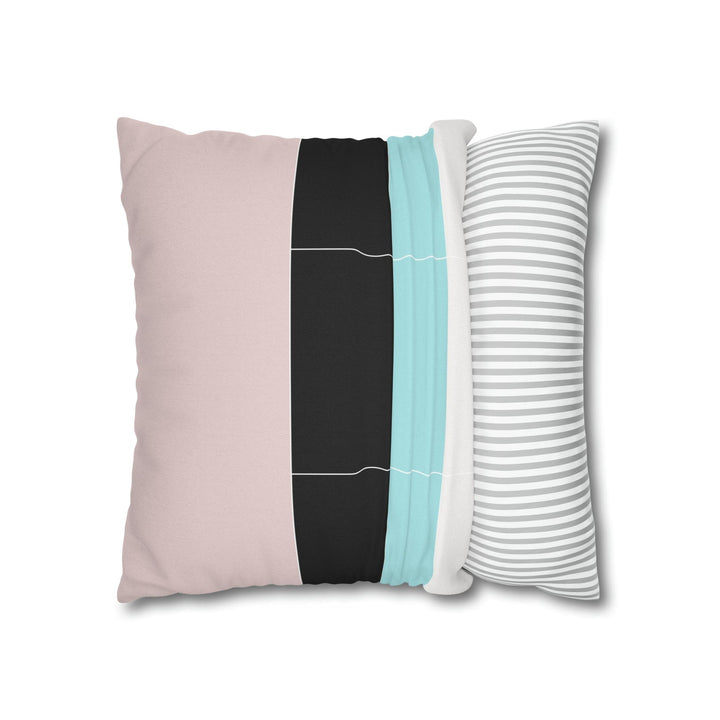 Decorative Throw Pillow Cover - Pastel Pink Black Blue Stripes