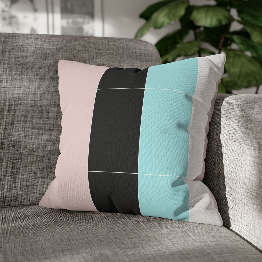 Decorative Throw Pillow Cover - Pastel Pink Black Blue Stripes