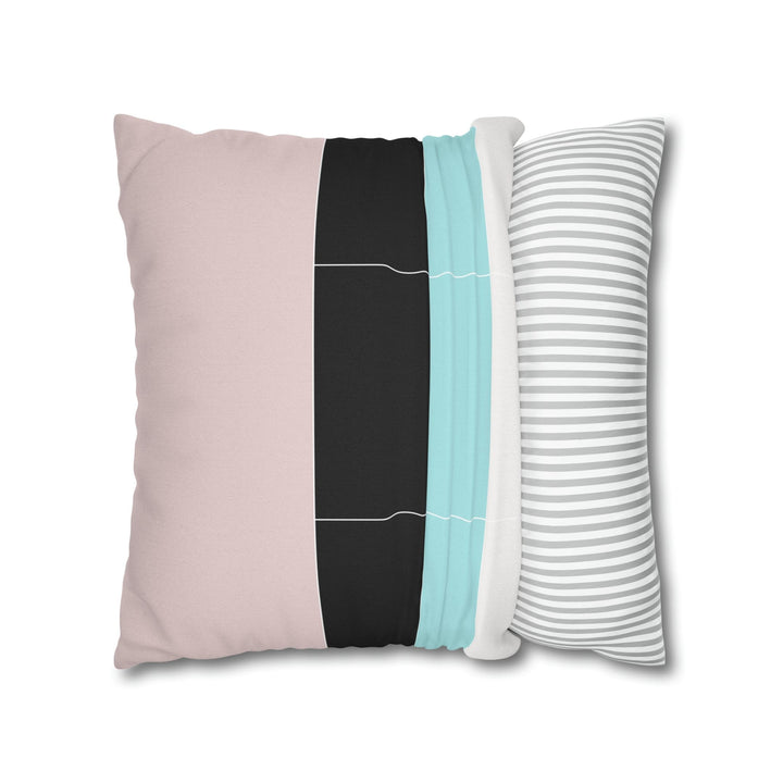 Decorative Throw Pillow Cover - Pastel Pink Black Blue Stripes